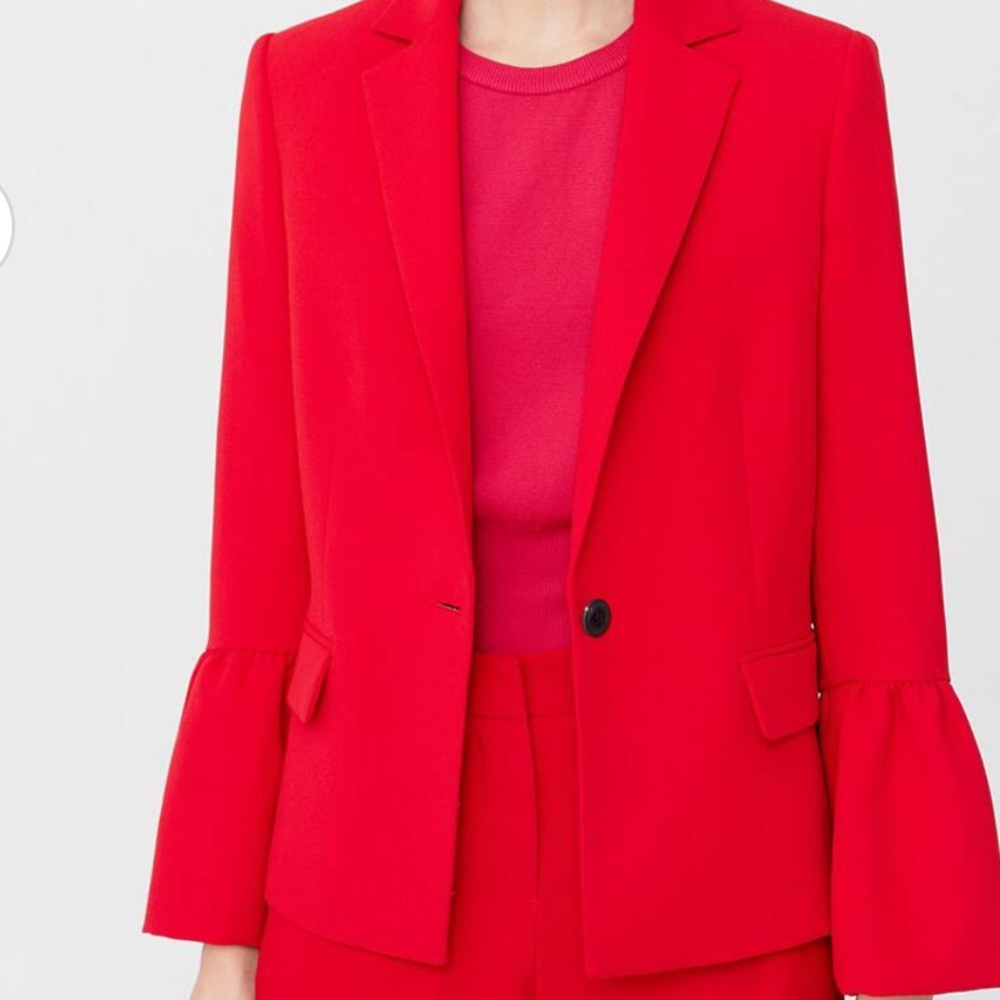 Mango Red Solid Single-Breasted Blazer - image 1